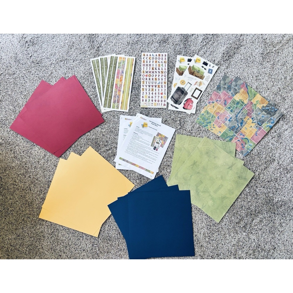 Sandy Lion Color Blocking Class‎ Kit Travel Theme - Vintage Stickers Paper Guide